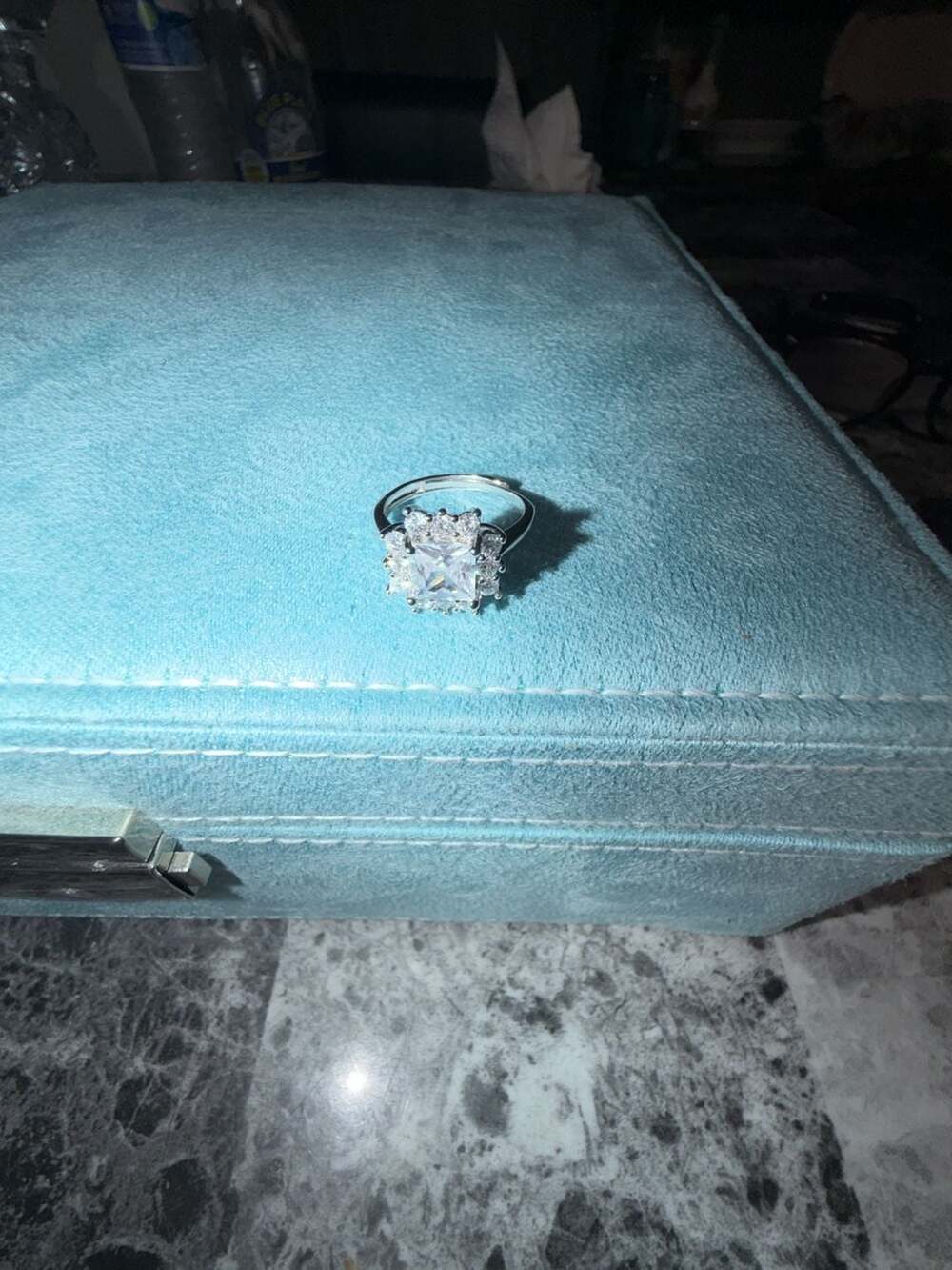 GRA Certified Princess Cut Moissanite Square Halo Engagement Ring